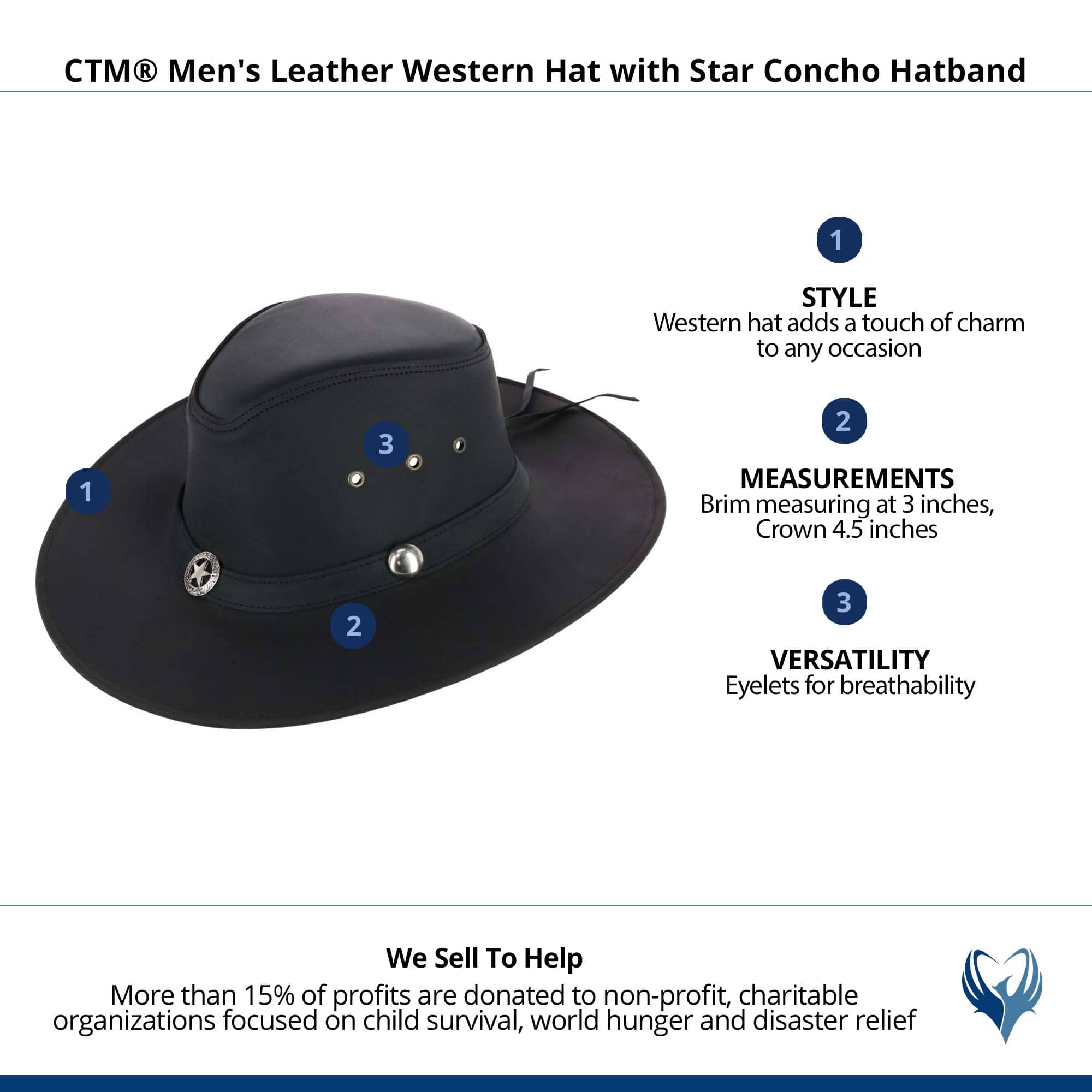 CTM® Men's Leather Western Hat with Star Concho Hatband - Brown