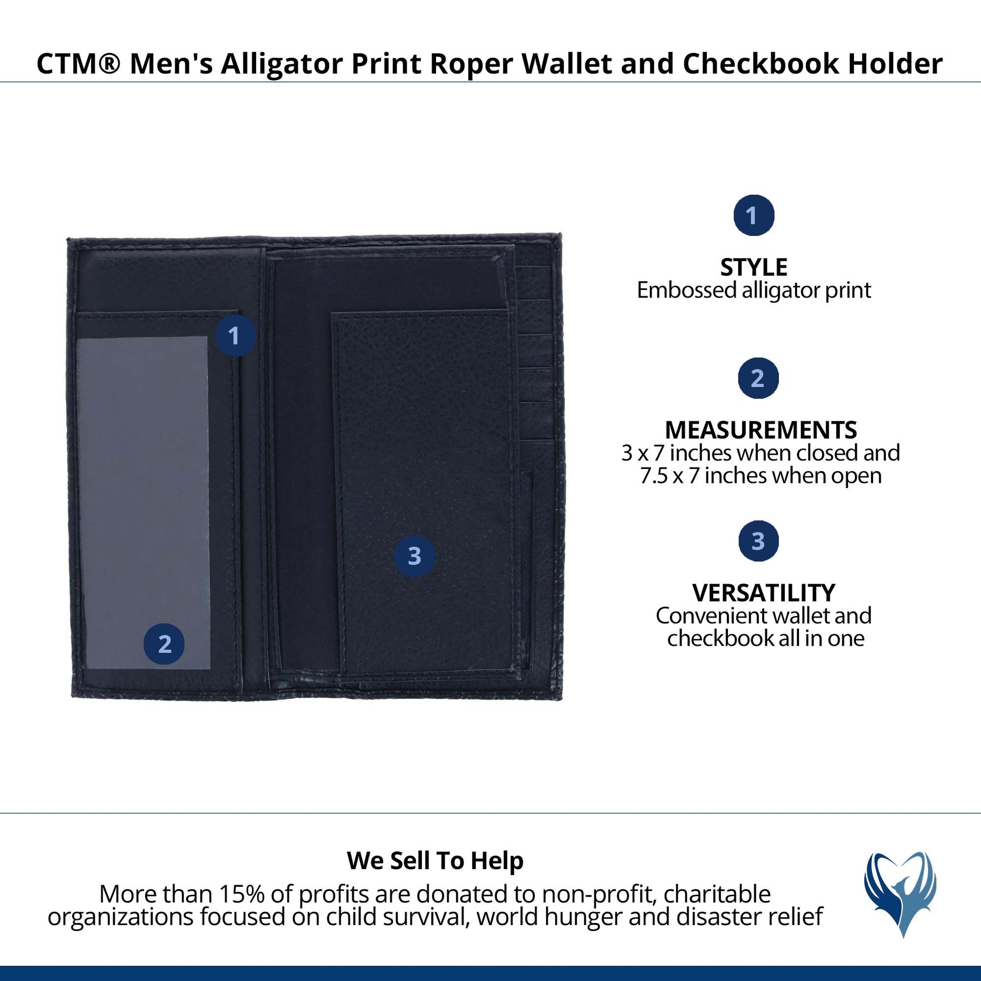 CTM® Men's Alligator Print Roper Wallet and Checkbook Holder - Black