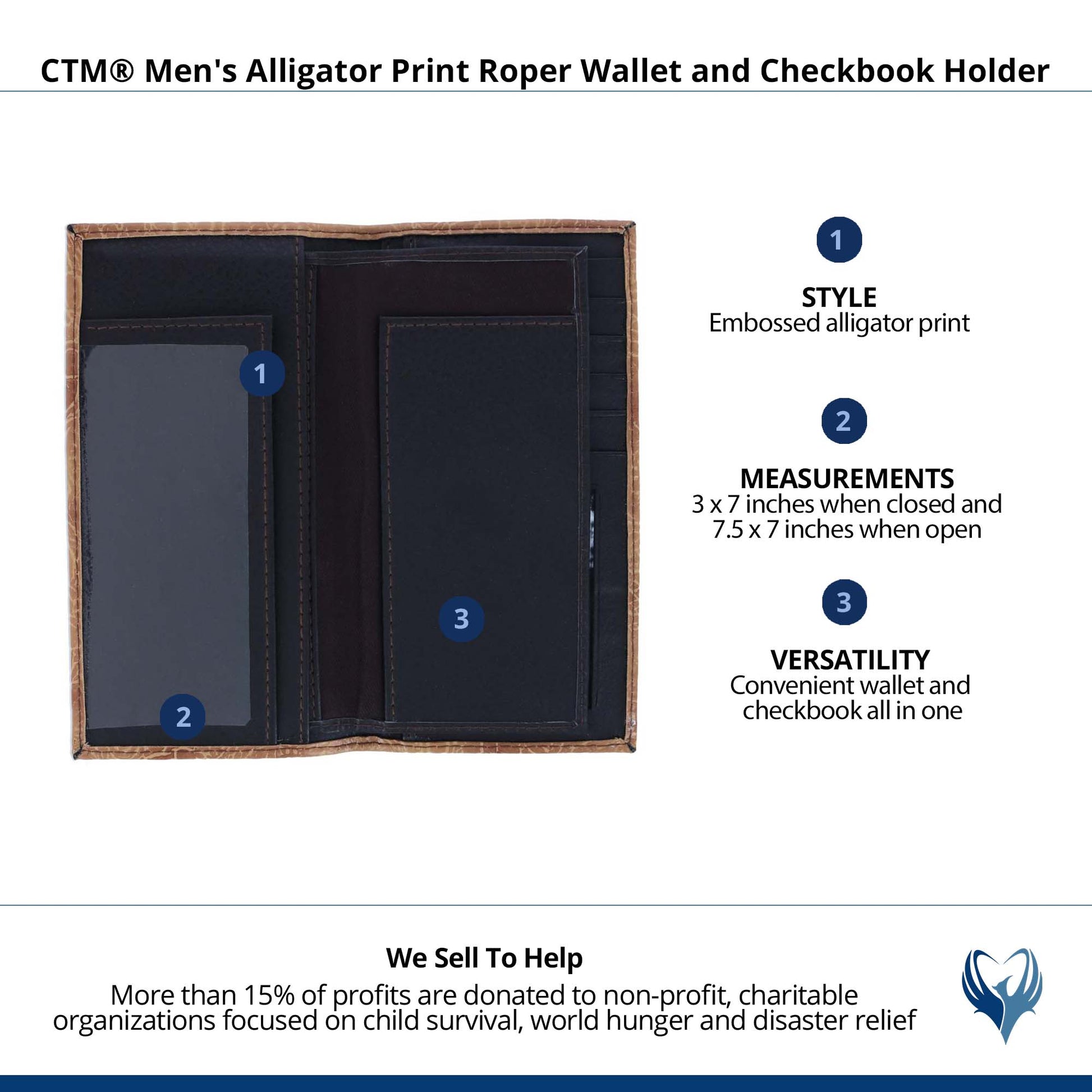 CTM® Men's Alligator Print Roper Wallet and Checkbook Holder - Honey