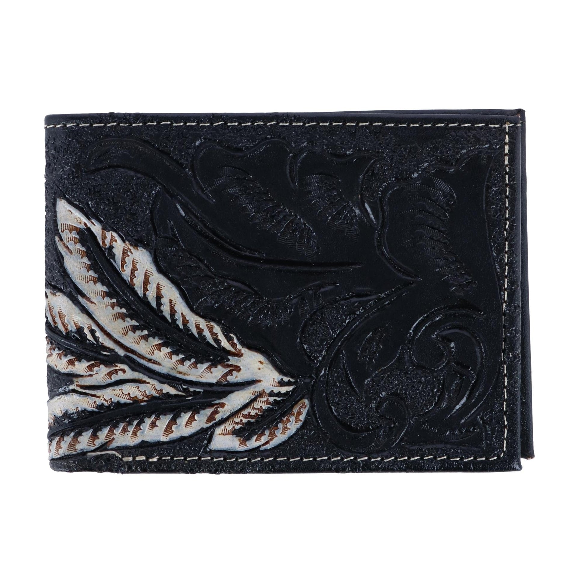 CTM® Men's Feather Tooled Leather Bifold Wallet