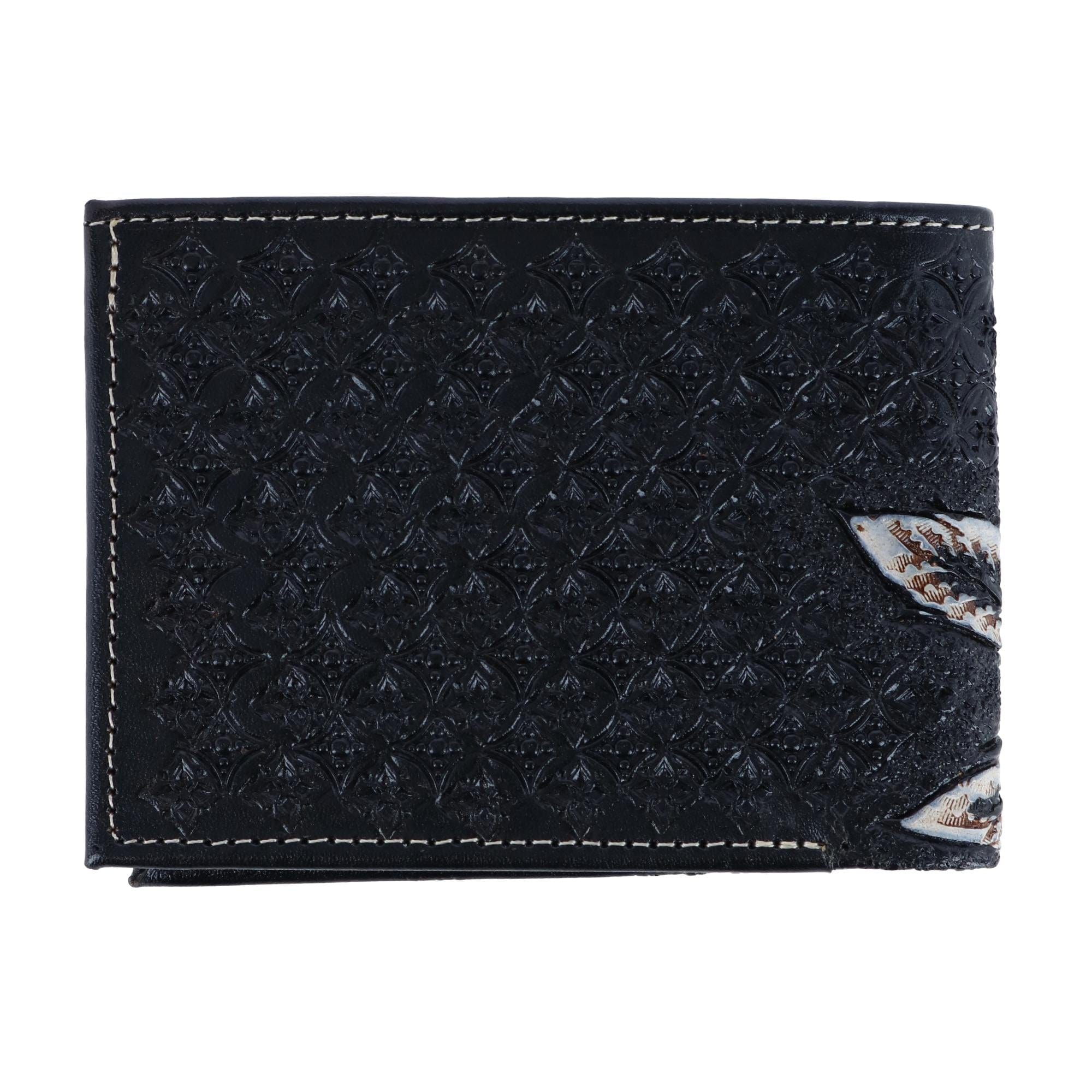 CTM® Men's Feather Tooled Leather Bifold Wallet - Black