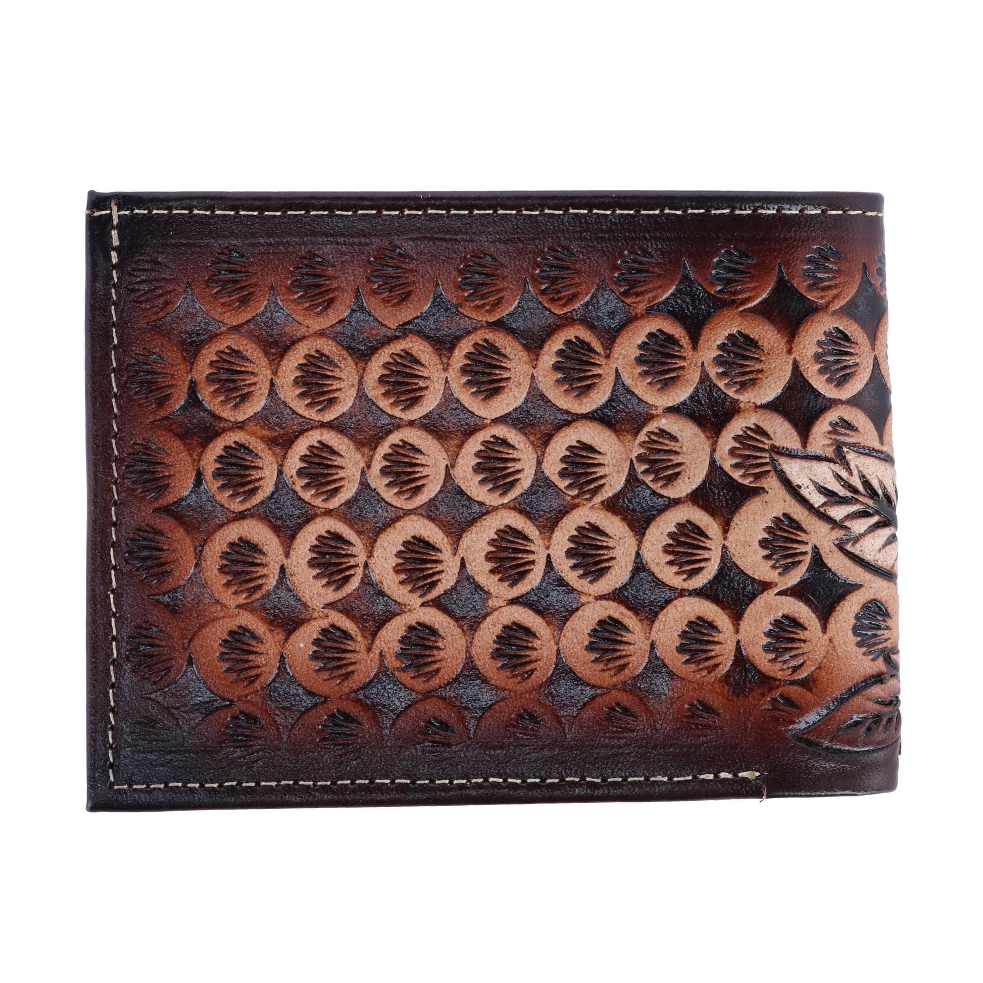 CTM® Men's Feather Tooled Leather Bifold Wallet - Brown
