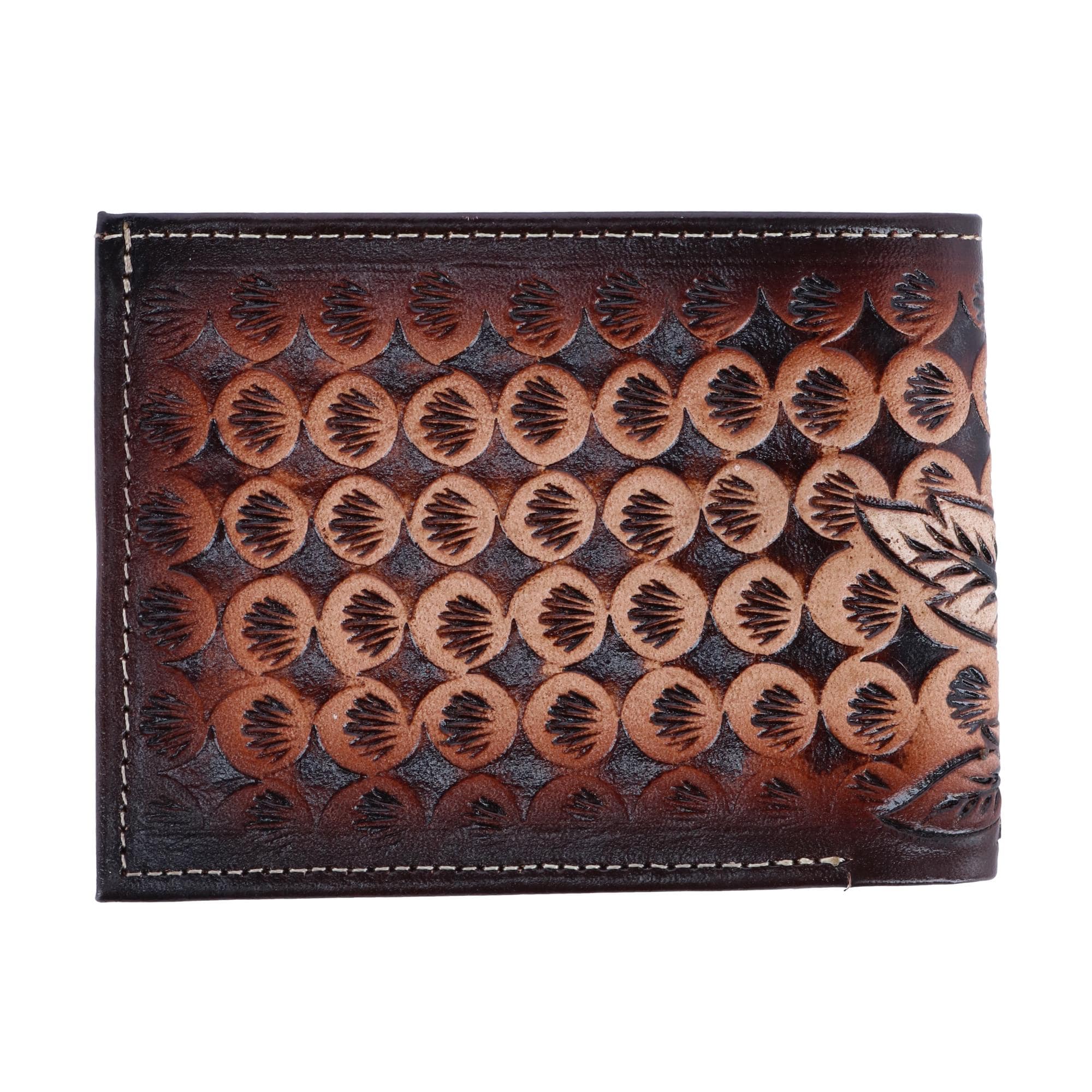 CTM® Men's Feather Tooled Leather Bifold Wallet - Brown