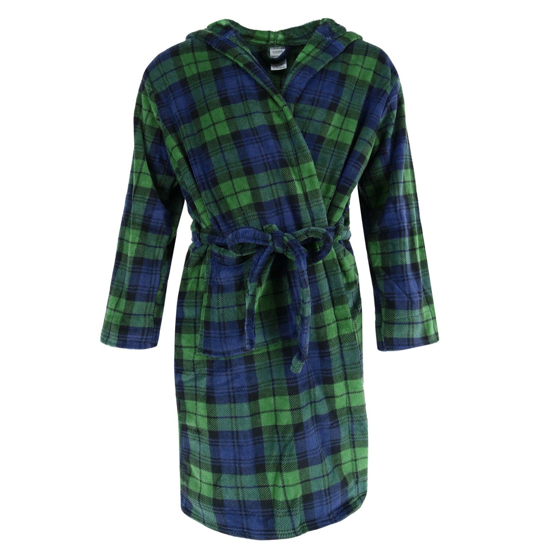 Wanted Men's Fleece Hooded Flannel Robe - Navy/Green Plaid