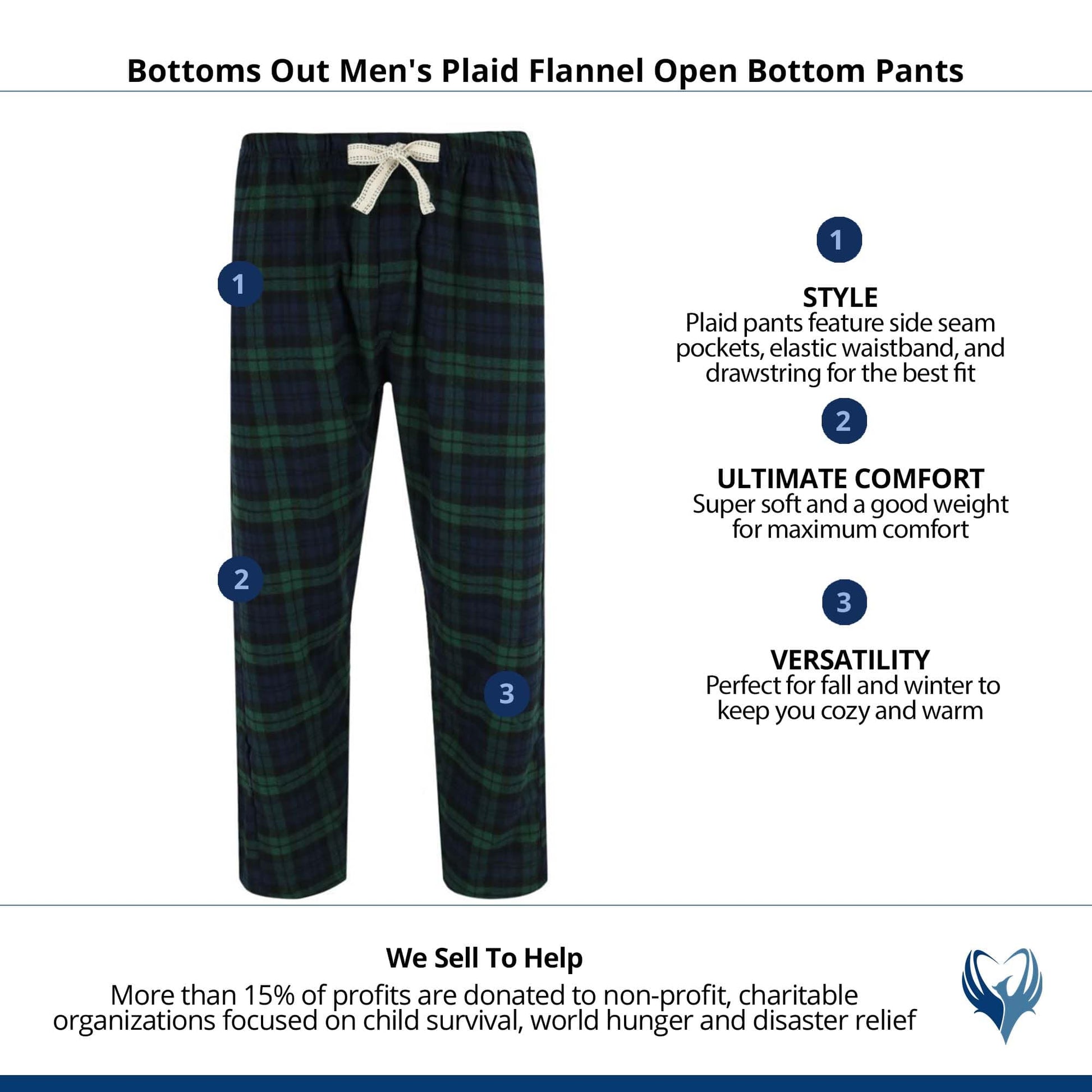 Bottoms Out Men's Plaid Flannel Open Bottom Pants - Green/Blue