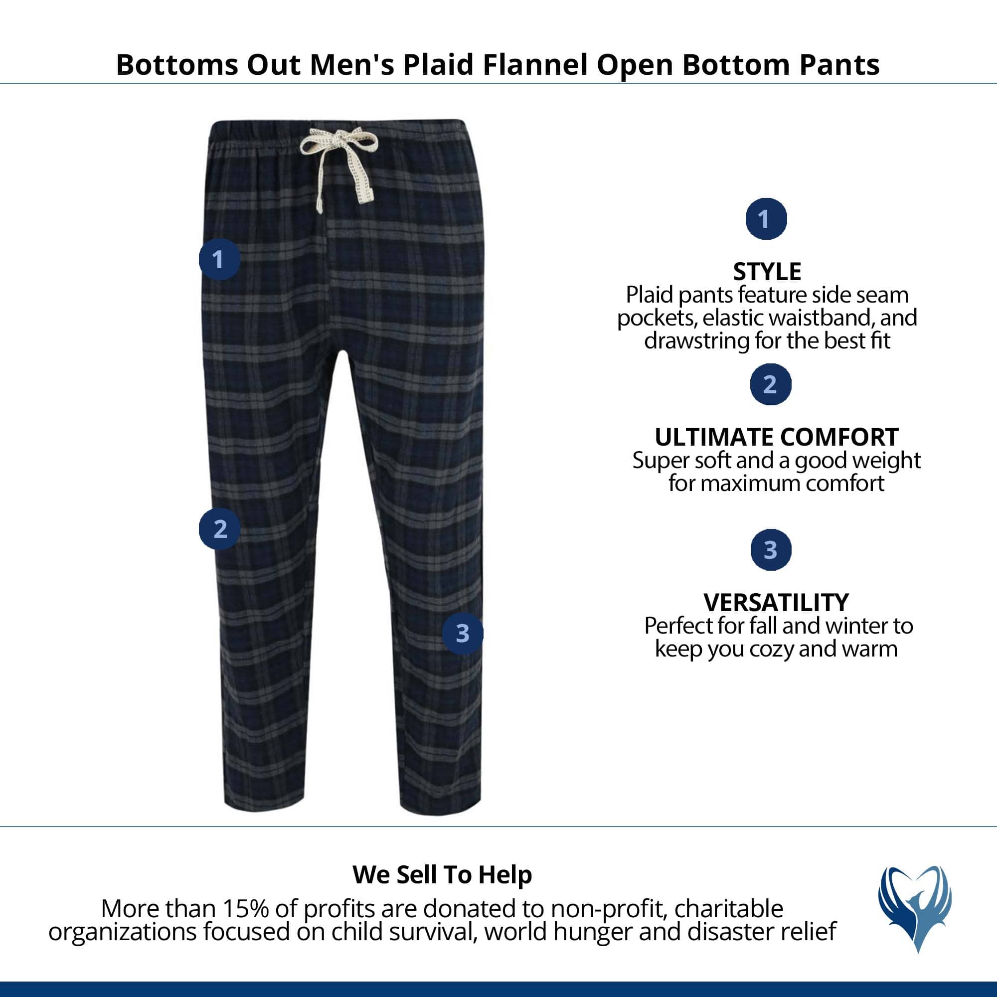 Bottoms Out Men's Plaid Flannel Open Bottom Pants - Navy/Grey