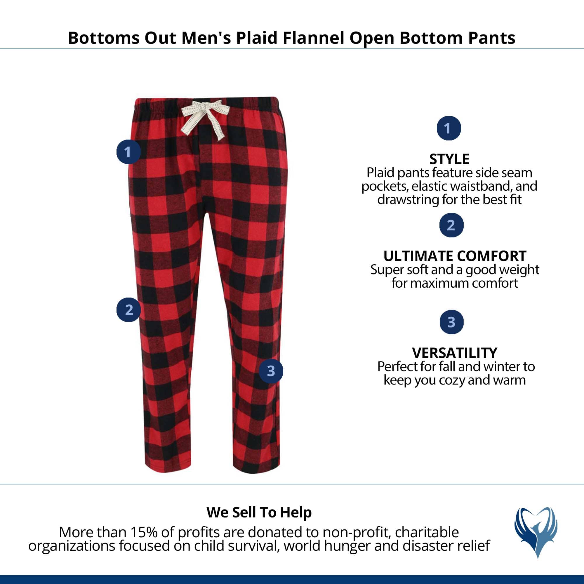 Bottoms Out Men's Plaid Flannel Open Bottom Pants - Red/Black