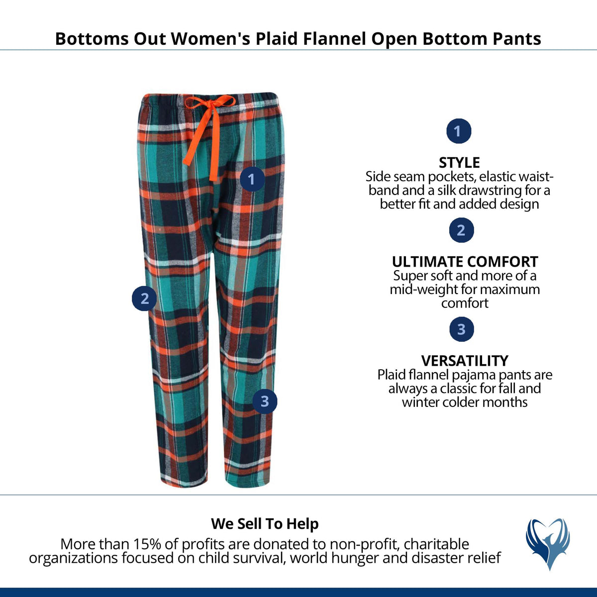 Bottoms Out Women's Plaid Flannel Open Bottom Pants - Blue/Orange