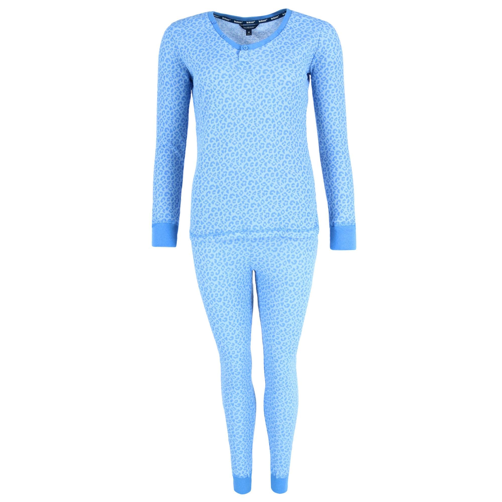 Sportlife Brands LLC Womens Printed Waffle Weave Thermal Top and Bottom Set - Leopard