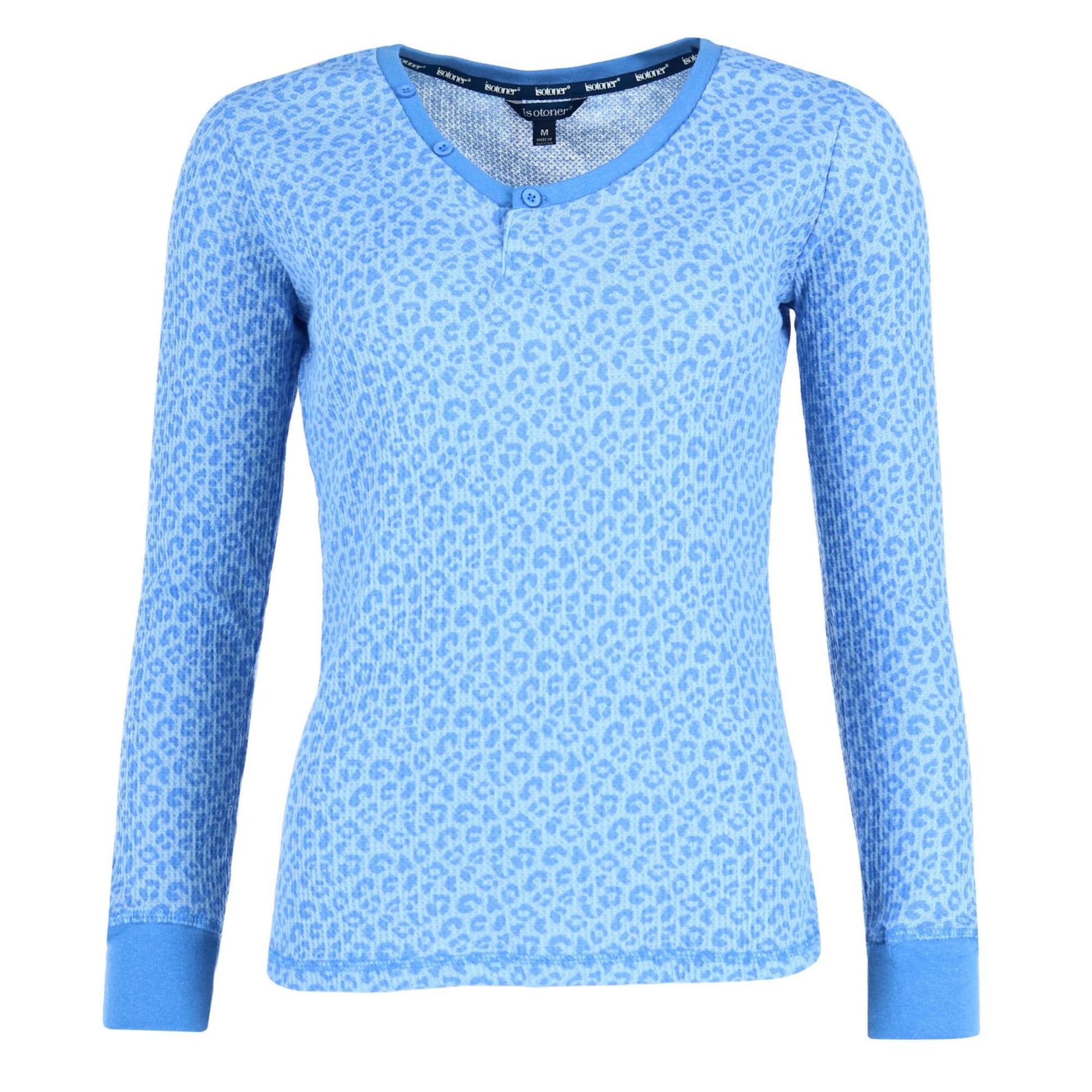 Sportlife Brands LLC Womens Printed Waffle Weave Thermal Top and Bottom Set - Leopard