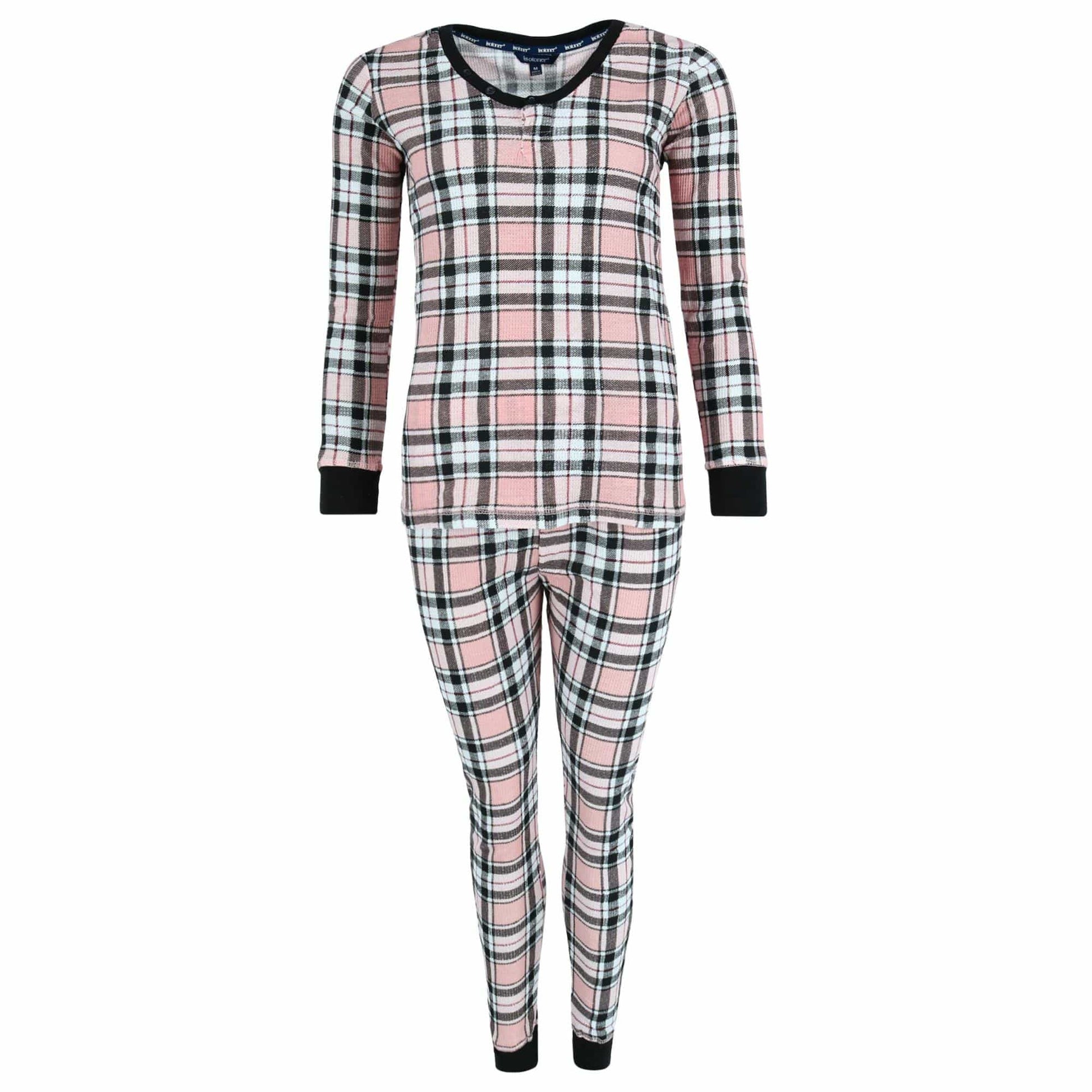 Sportlife Brands LLC Womens Printed Waffle Weave Thermal Top and Bottom Set - Womens Printed Waffle Weave Thermal Top and Bottom Set