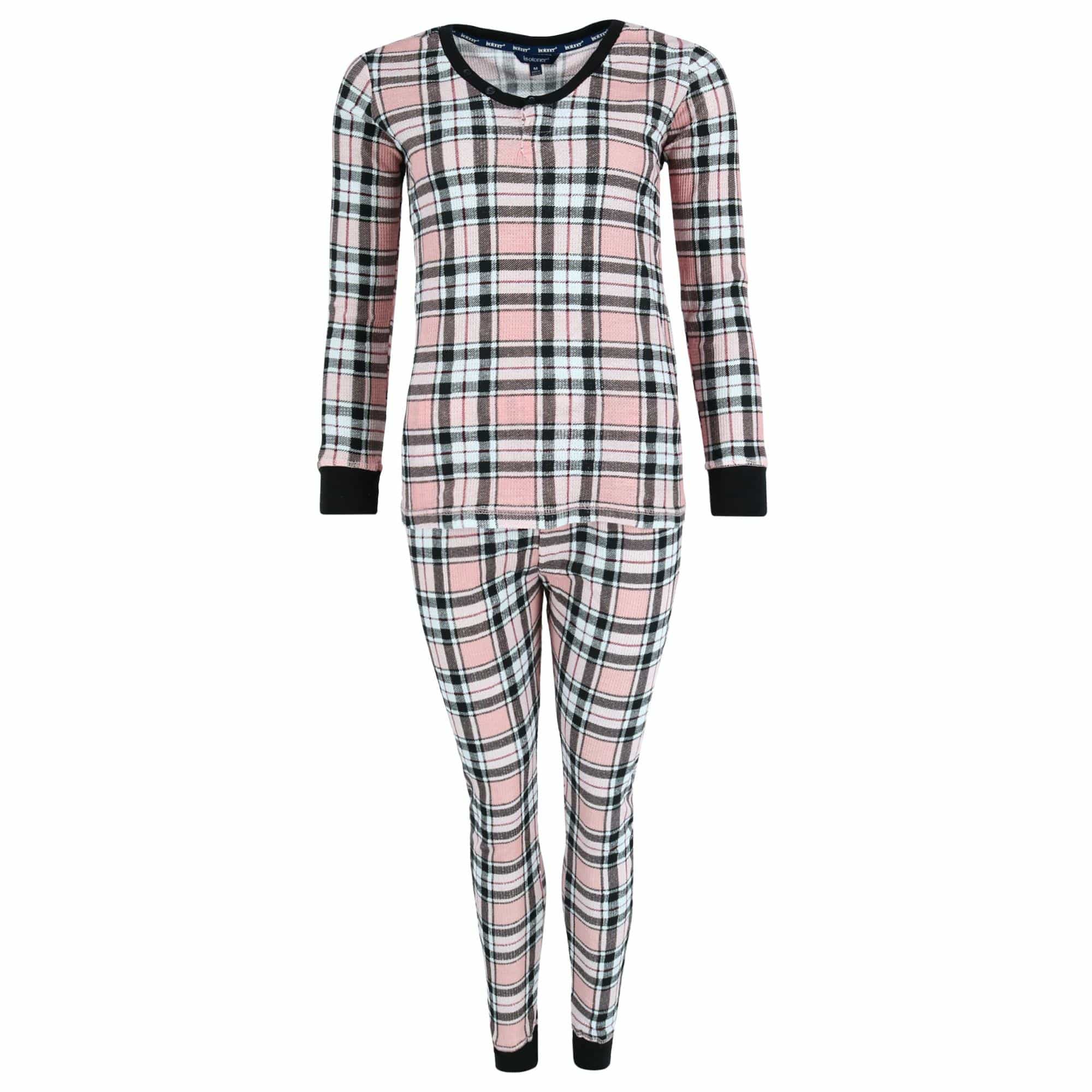 Sportlife Brands LLC Womens Printed Waffle Weave Thermal Top and Bottom Set - Womens Printed Waffle Weave Thermal Top and Bottom Set