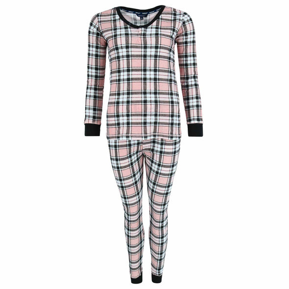 Women's Printed Waffle Weave Thermal Top and Bottom Set
