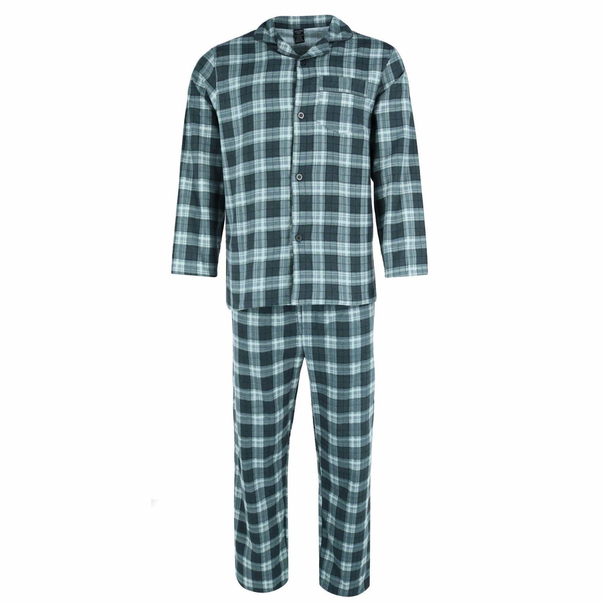 Wanted Men's 100% Cotton Flannel Long Pajama Set - Black with Grey