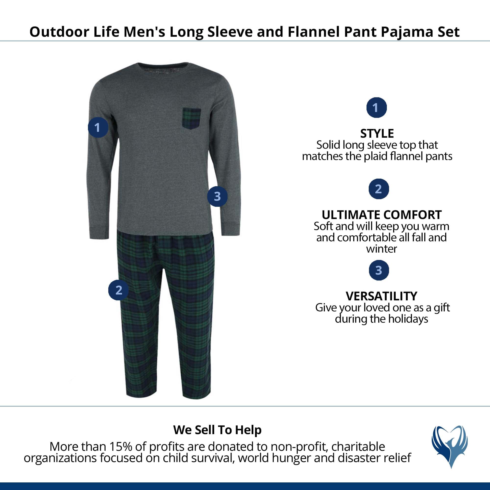 Outdoor Life Men's Long Sleeve and Flannel Pant Pajama Set - Blue/Green