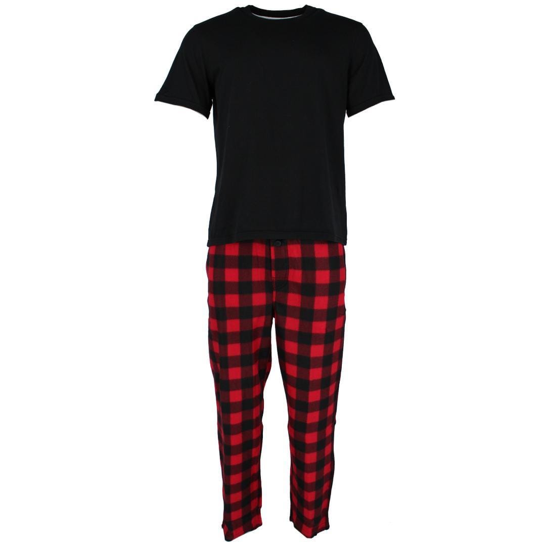 Fruit of the Loom Men's Fleece Plaid Sleep Pant and Tee Set - Men's Fleece Plaid Sleep Pant and Tee Set