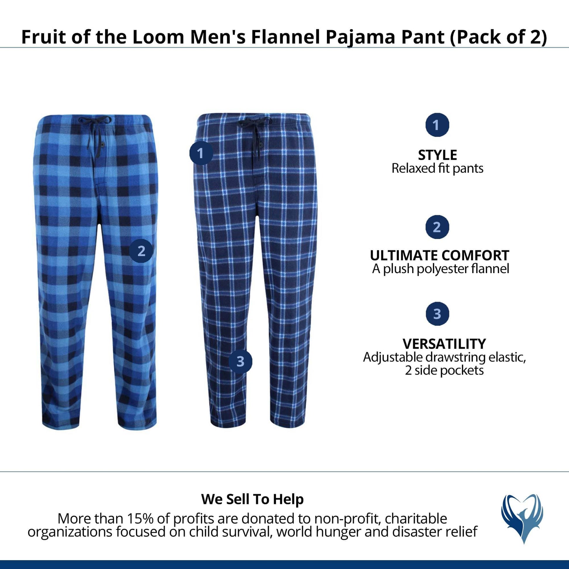Fruit of the Loom Men's Flannel Pajama Pant (Pack of 2) - Blue Plaid