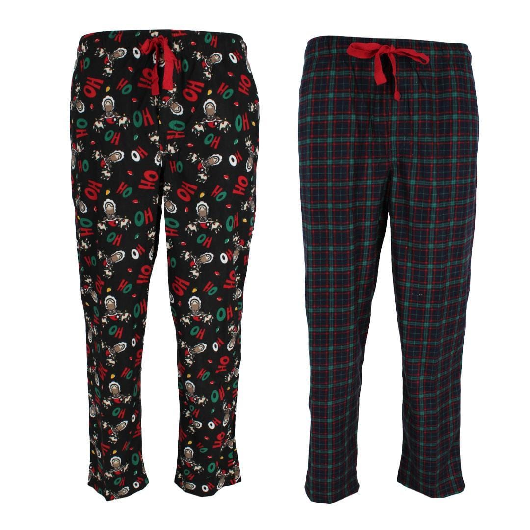 Fruit of the Loom Men's Holiday Fleece Pajama Pant (Pack of 2) - Black Reindeer and Navy Plaid