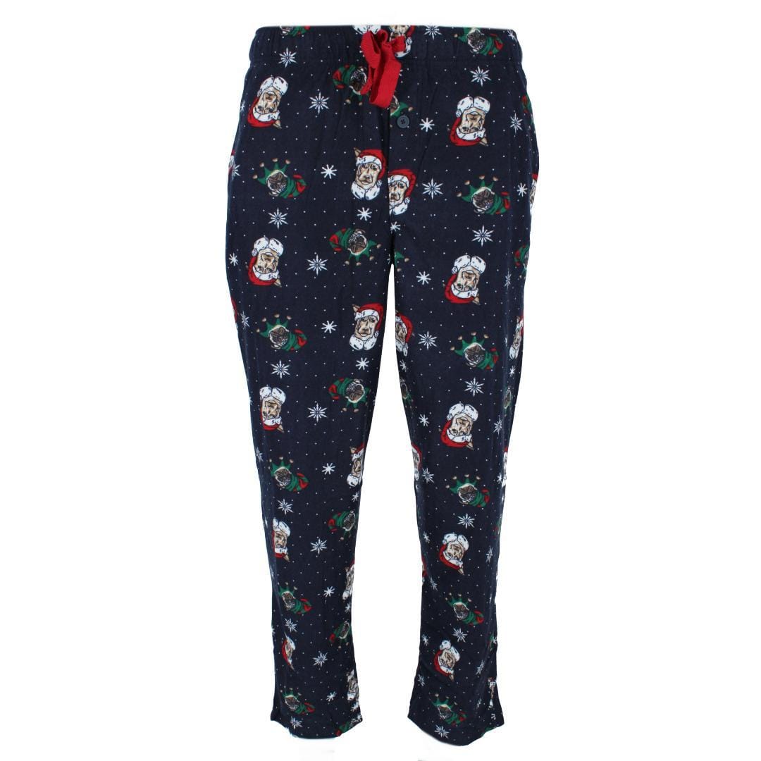 Fruit of the Loom Men's Holiday Fleece Pajama Pant (Pack of 2) - Navy Plaid and Christmas Dogs