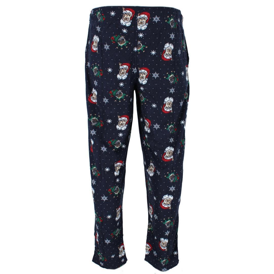 Fruit of the Loom Men's Holiday Fleece Pajama Pant (Pack of 2) - Navy Plaid and Christmas Dogs