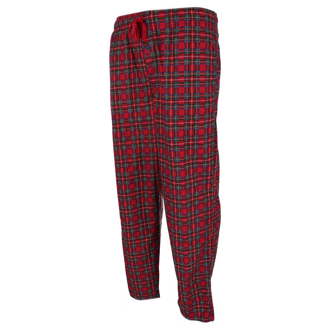 Fruit of the Loom Men's Holiday Fleece Pajama Pant (Pack of 2) - Red Plaid and Navy Snowmen