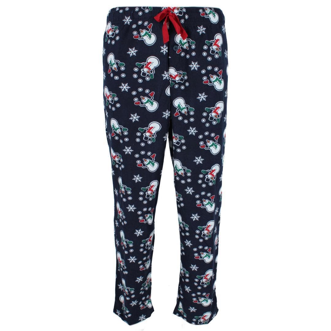 Fruit of the Loom Men's Holiday Fleece Pajama Pant (Pack of 2) - Red Plaid and Navy Snowmen