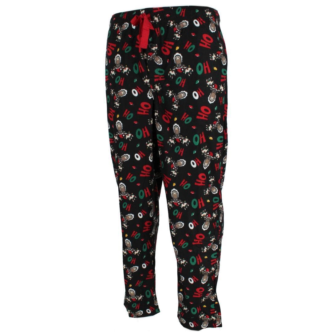 Fruit of the Loom Men's Big & Tall Holiday Fleece Pajama Pant (Pack of 2) - Black Reindeer and Navy Plaid