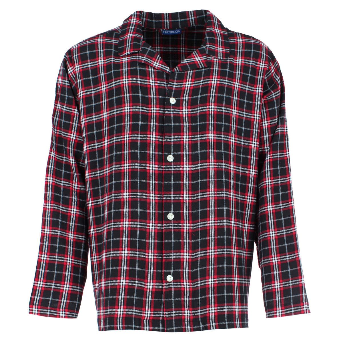 Fruit of the Loom Men's Big & Tall Plaid Notch Collar Flannel Pajama Set - Black