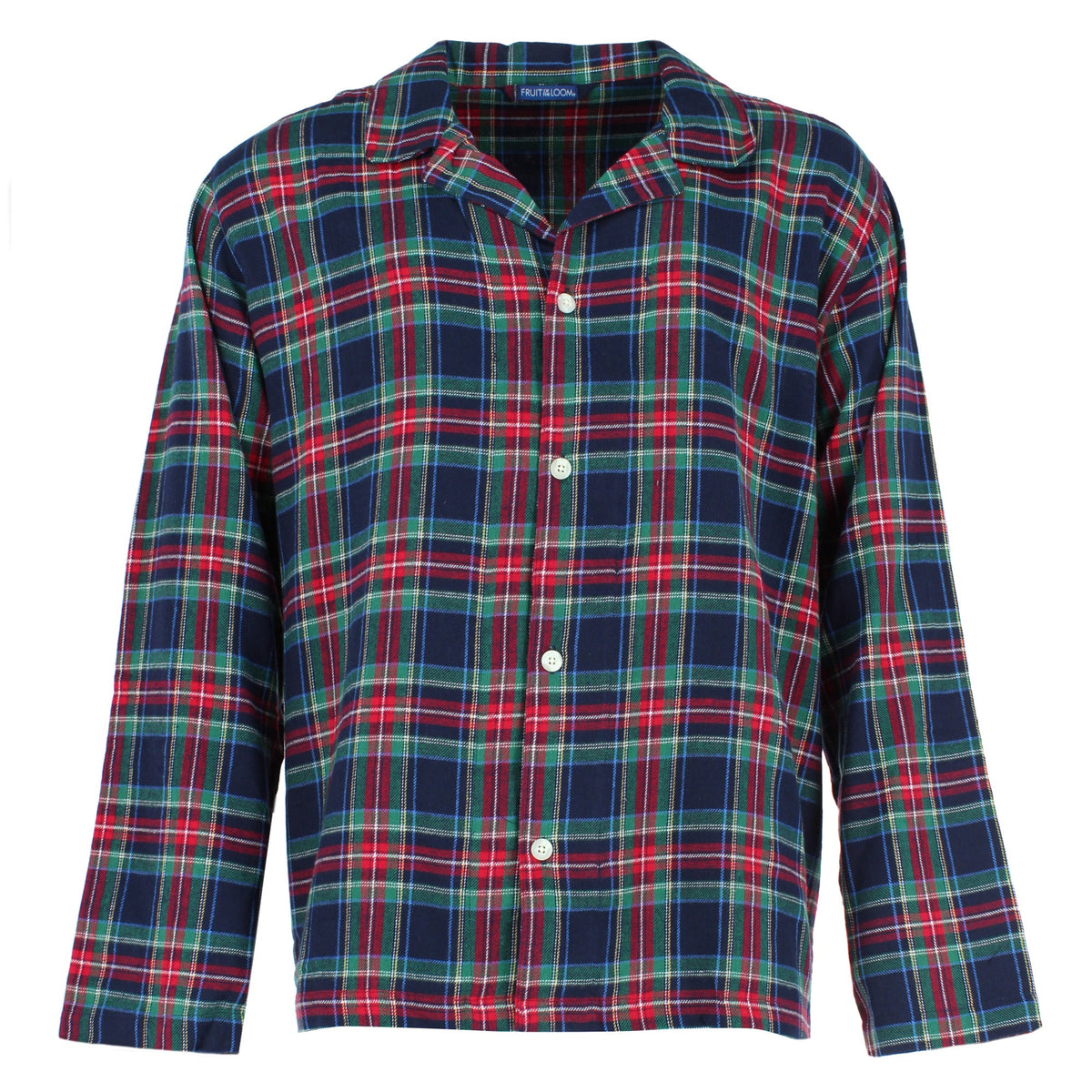 Fruit of the Loom Men's Big & Tall Plaid Notch Collar Flannel Pajama Set - Navy