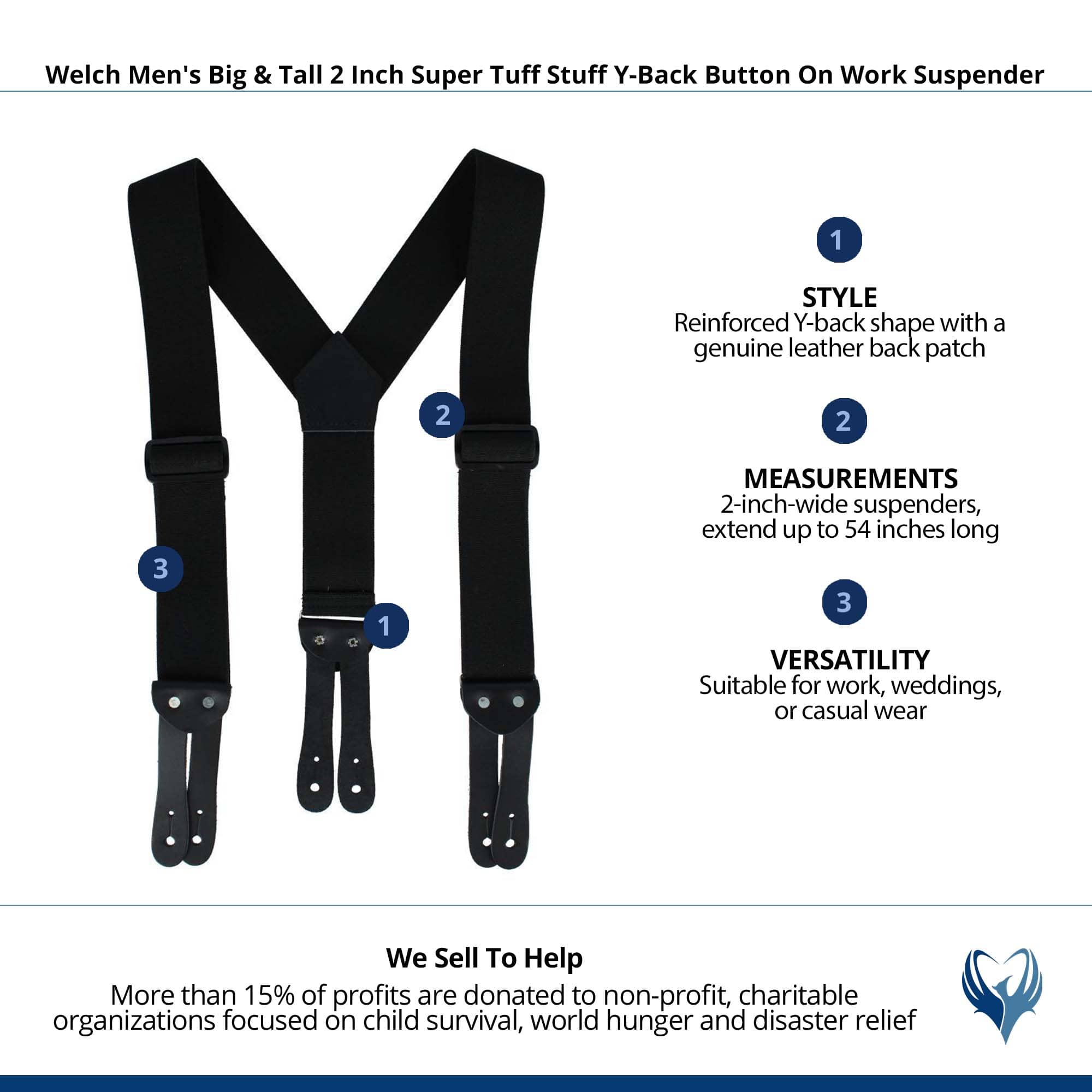 Welch Men's Big & Tall Super Tuff Stuff Y-Back Button On Work Suspender - Black