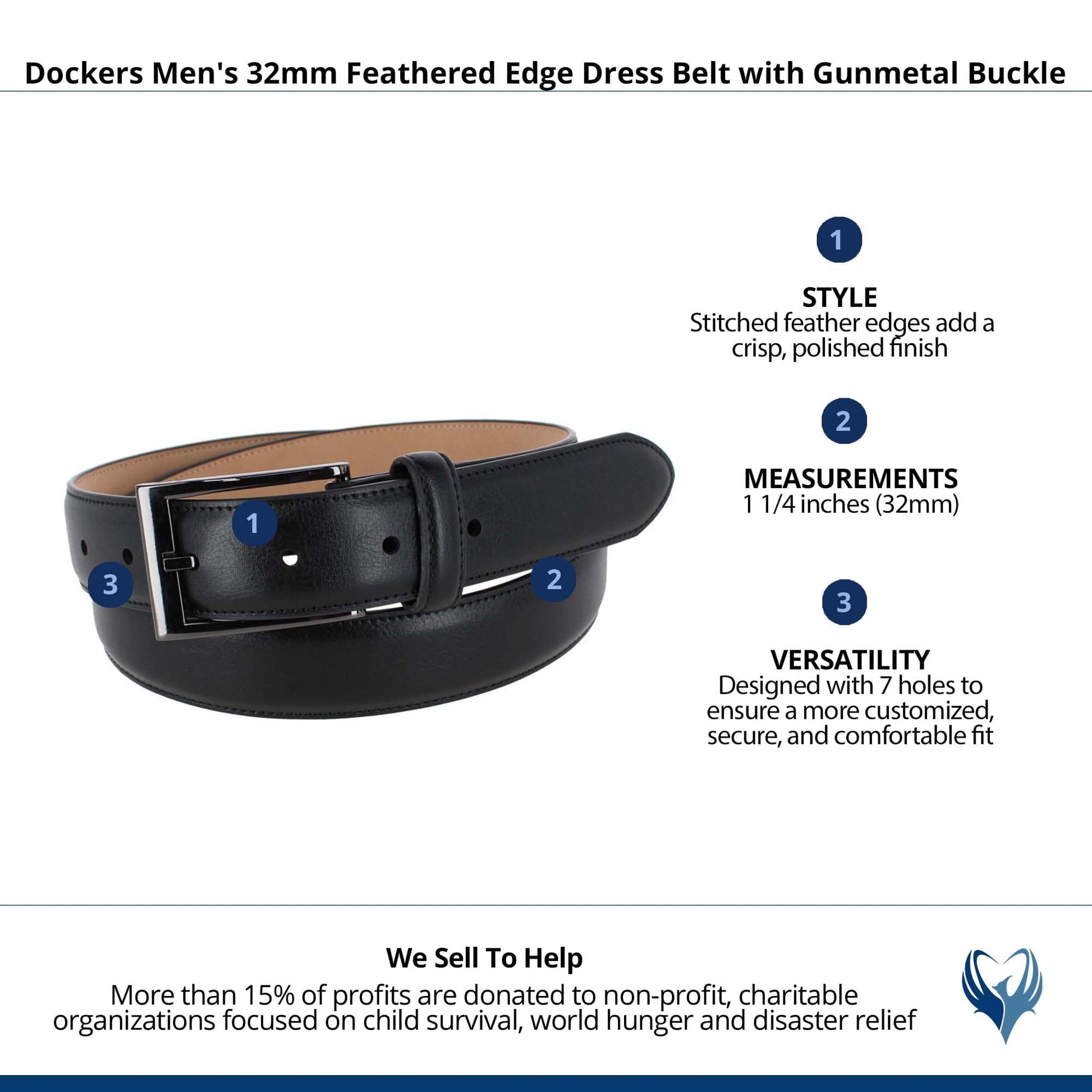 Dockers Men's 32mm Feathered Edge Dress Belt with Gunmetal Buckle - Black