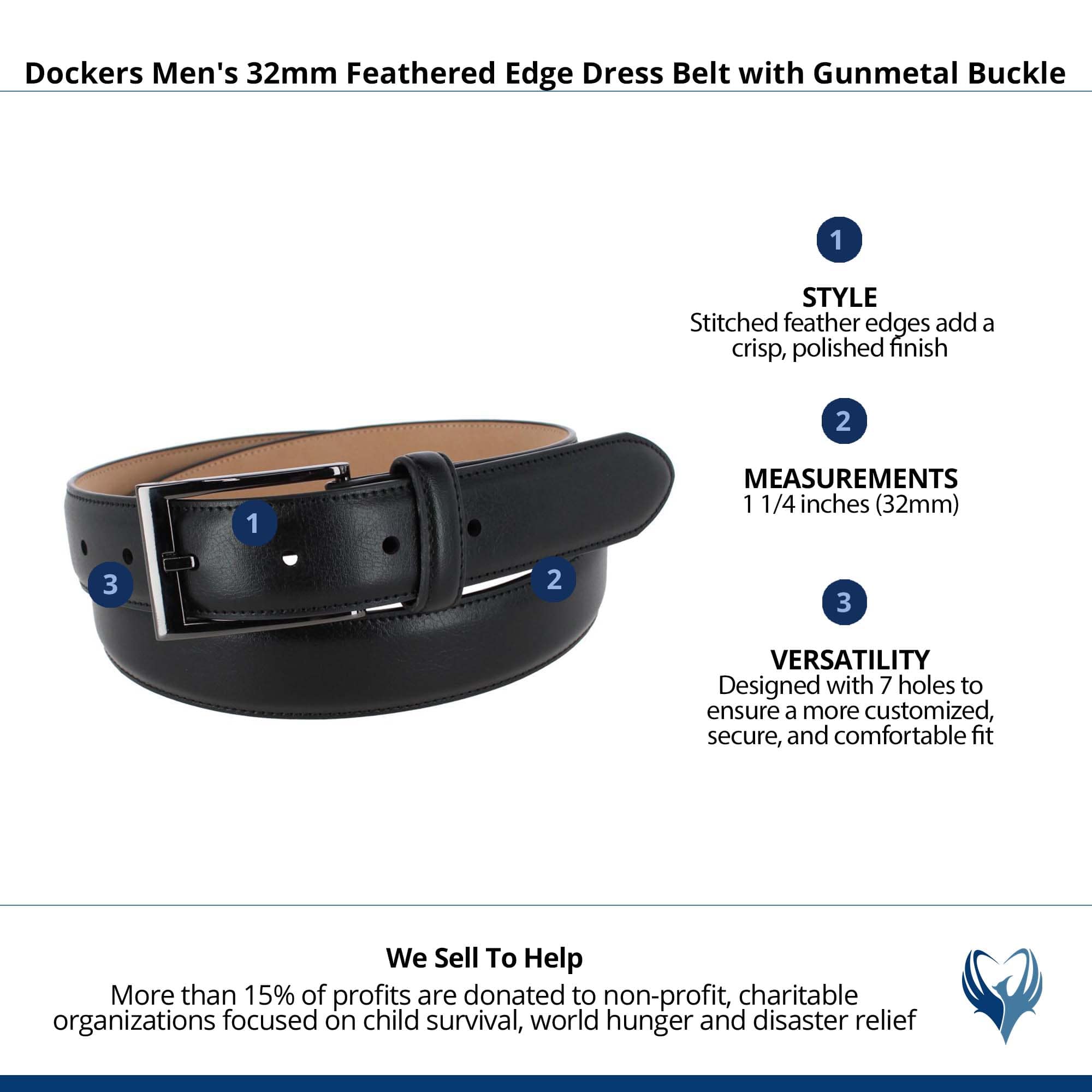 Dockers Men's 32mm Feathered Edge Dress Belt with Gunmetal Buckle - Black