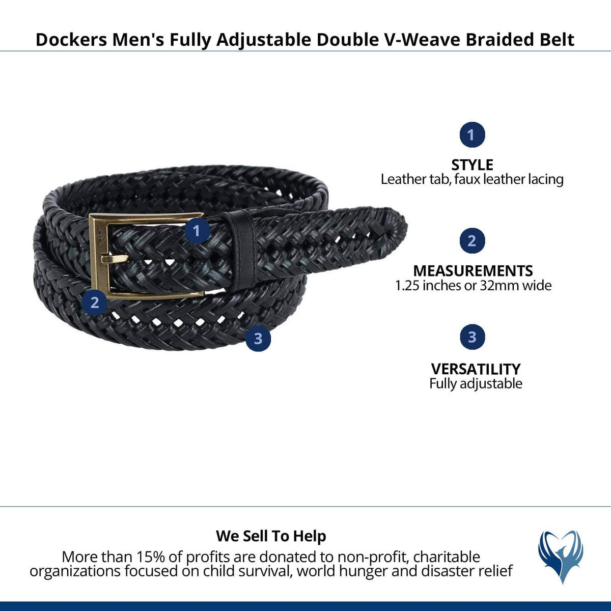 Dockers Men's Fully Adjustable Double V-Weave Braided Belt - Black
