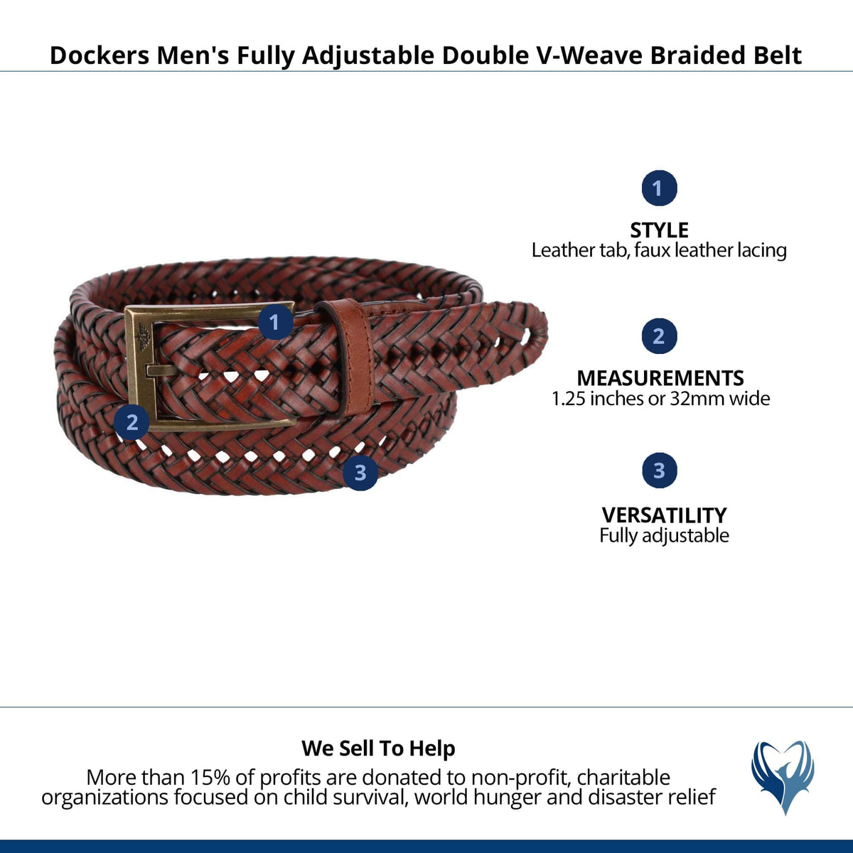 Dockers Men's Fully Adjustable Double V-Weave Braided Belt - Tan