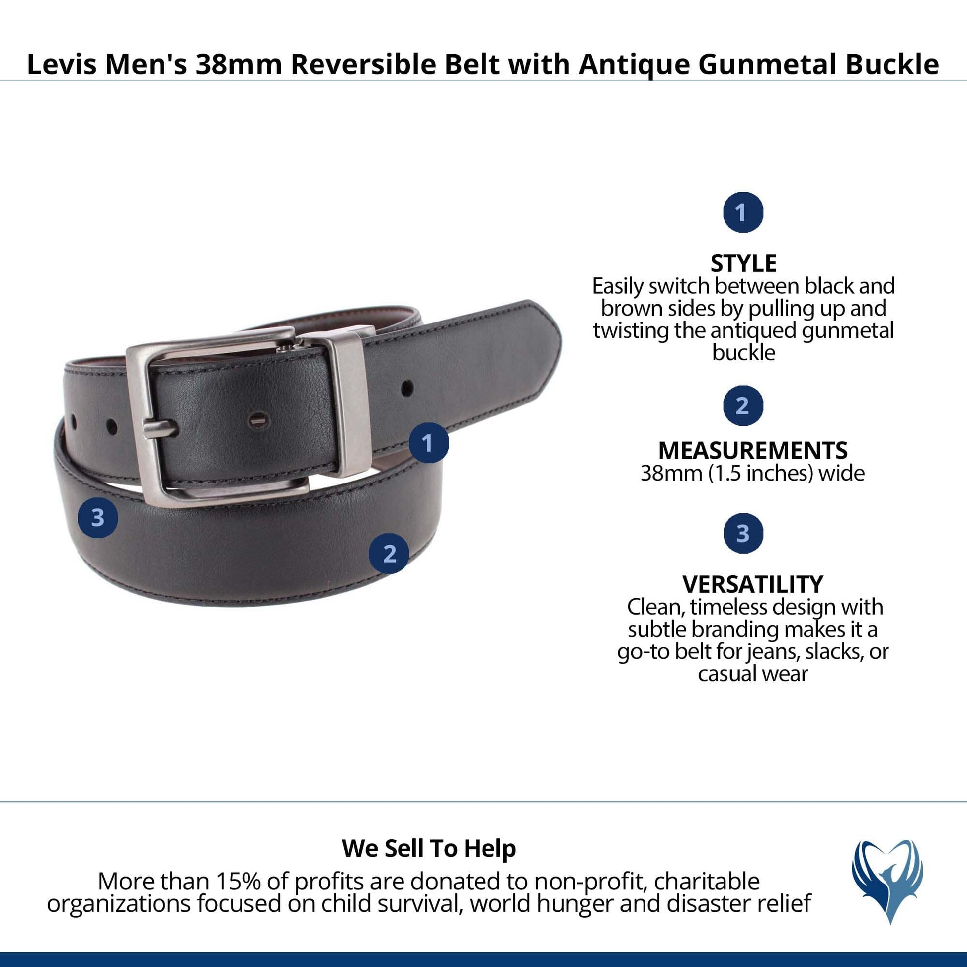 Levis Men's 38mm Reversible Belt with Antique Gunmetal Buckle - Black/Brown