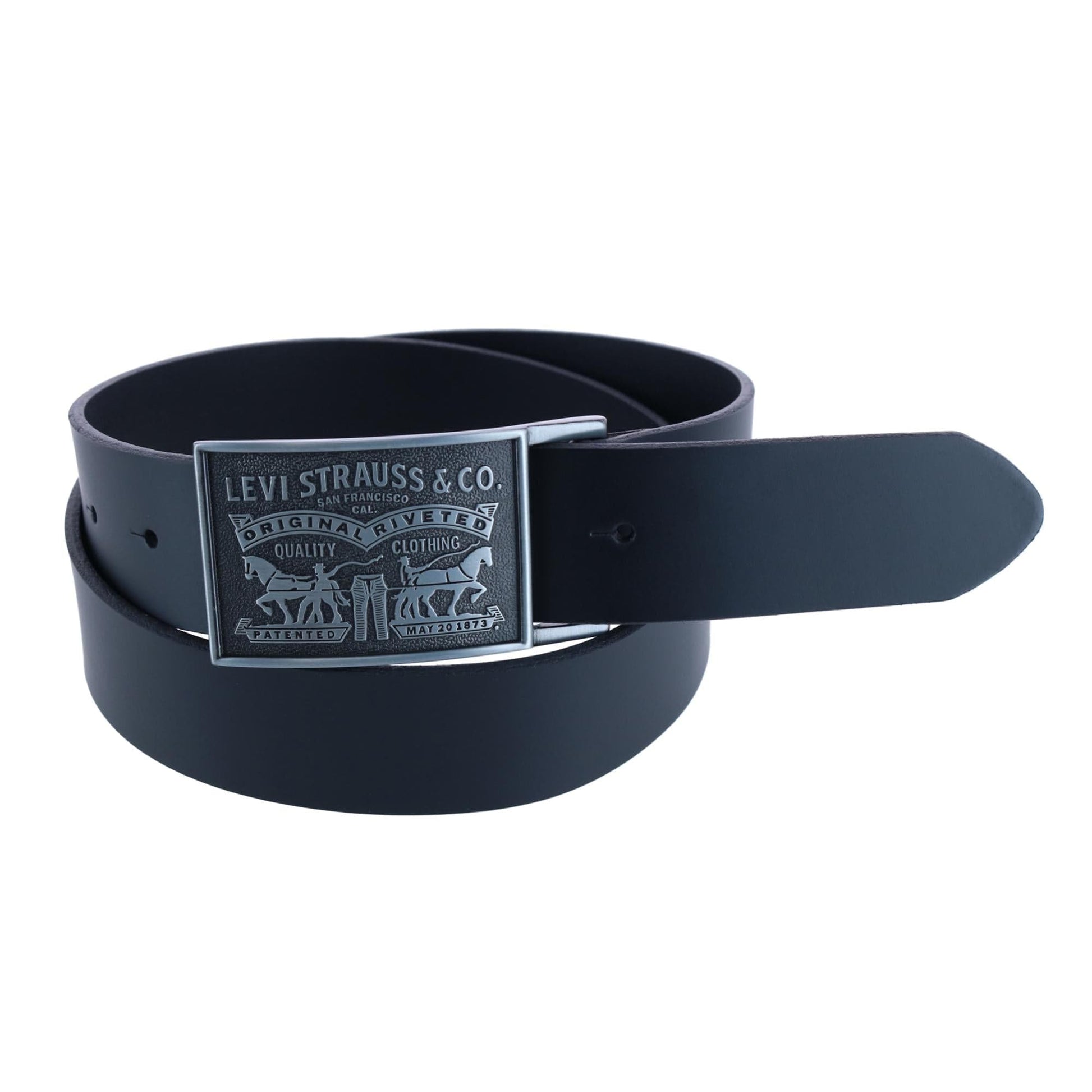 Levis Men's Leather Bridle Belt with Antiqued Removable Plaque Buckle