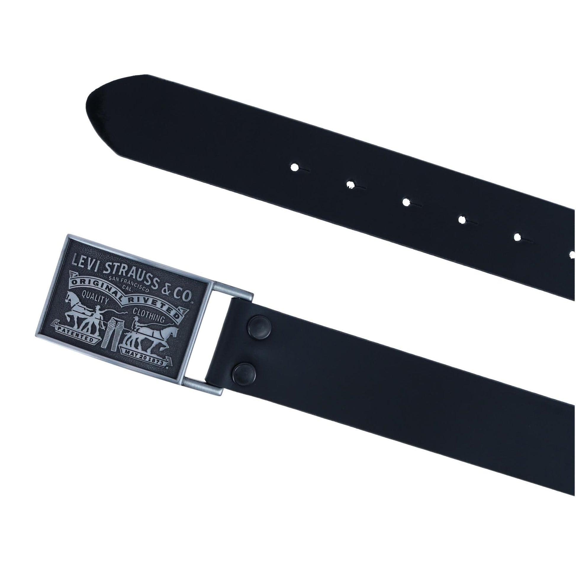 Levis Men's Leather Bridle Belt with Antiqued Removable Plaque Buckle - Black with Nickel Buckle