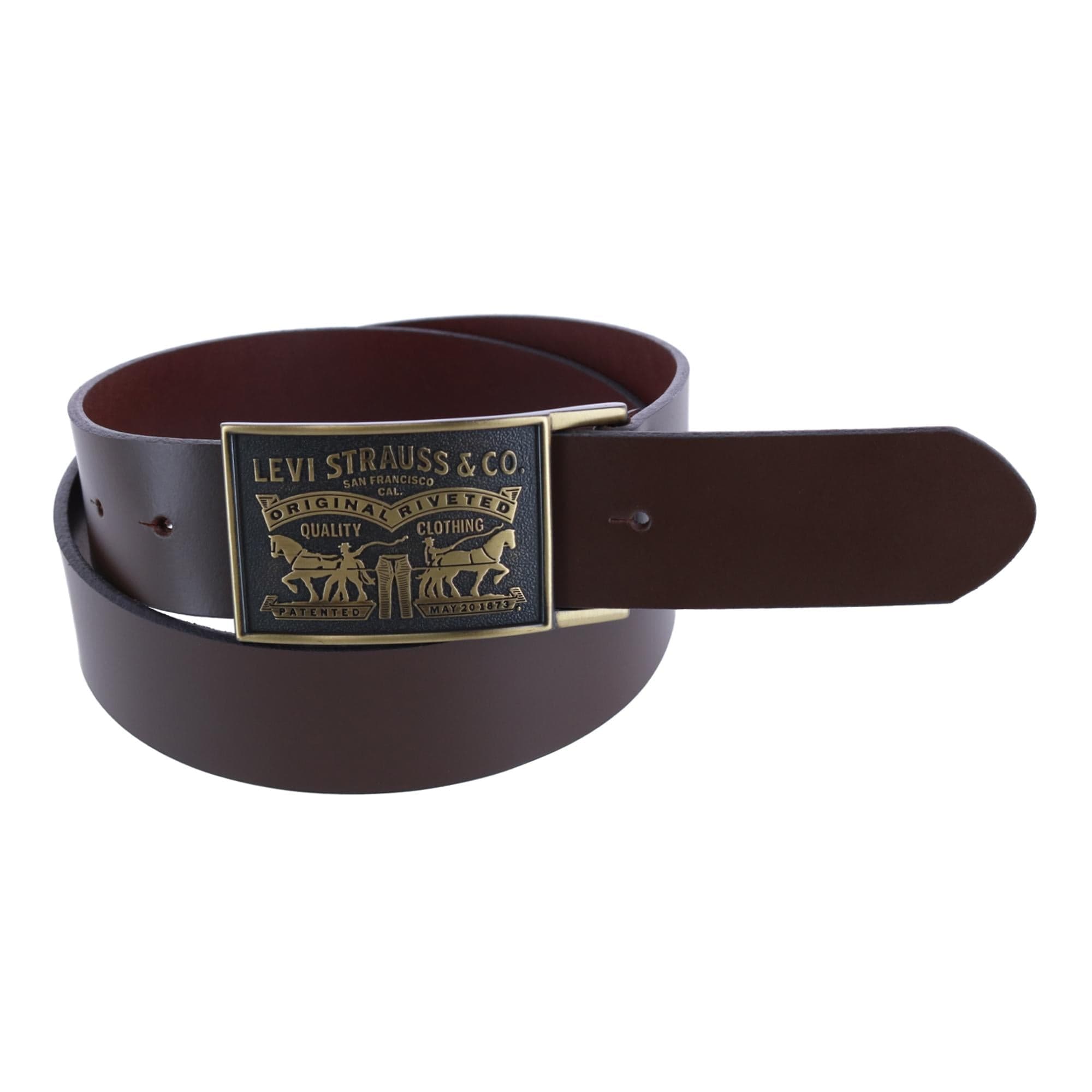 Levis Men's Leather Bridle Belt with Antiqued Removable Plaque Buckle - Men's Leather Bridle Belt with Antiqued Removable Plaque Buckle