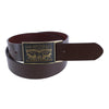 Men's Leather Bridle Belt with Antiqued Removable Plaque Buckle