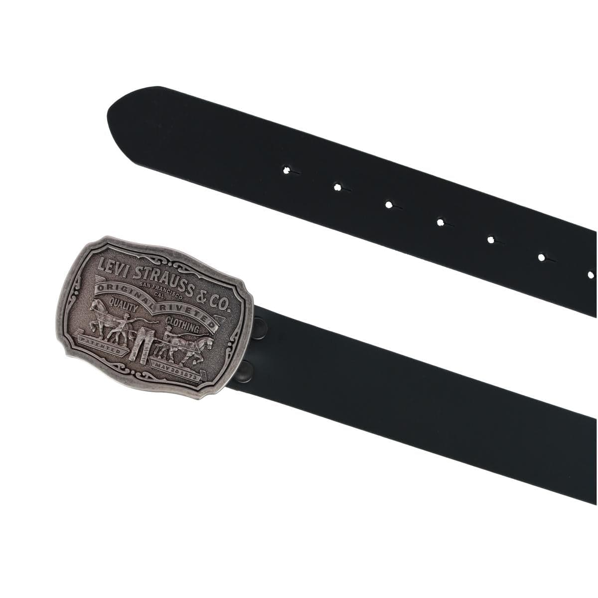 Levis Men's Leather Belt with Removable Antiqued Logo Plaque Buckle - Black