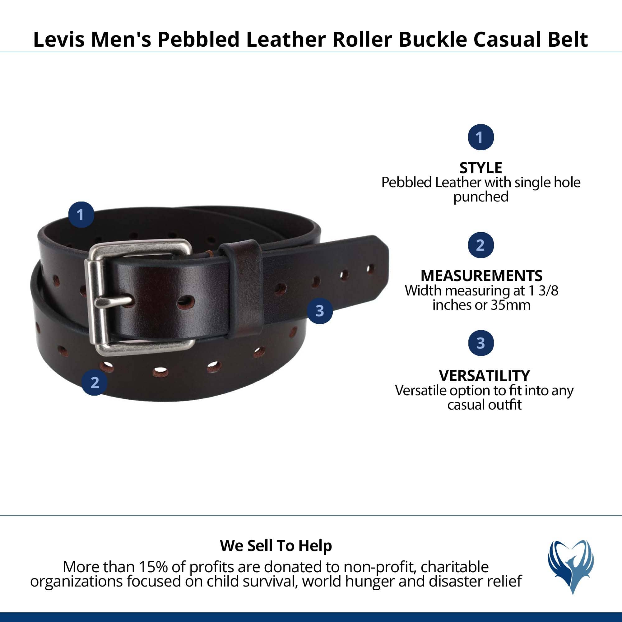 Levis Men's Pebbled Leather Roller Buckle Casual Belt - Brown