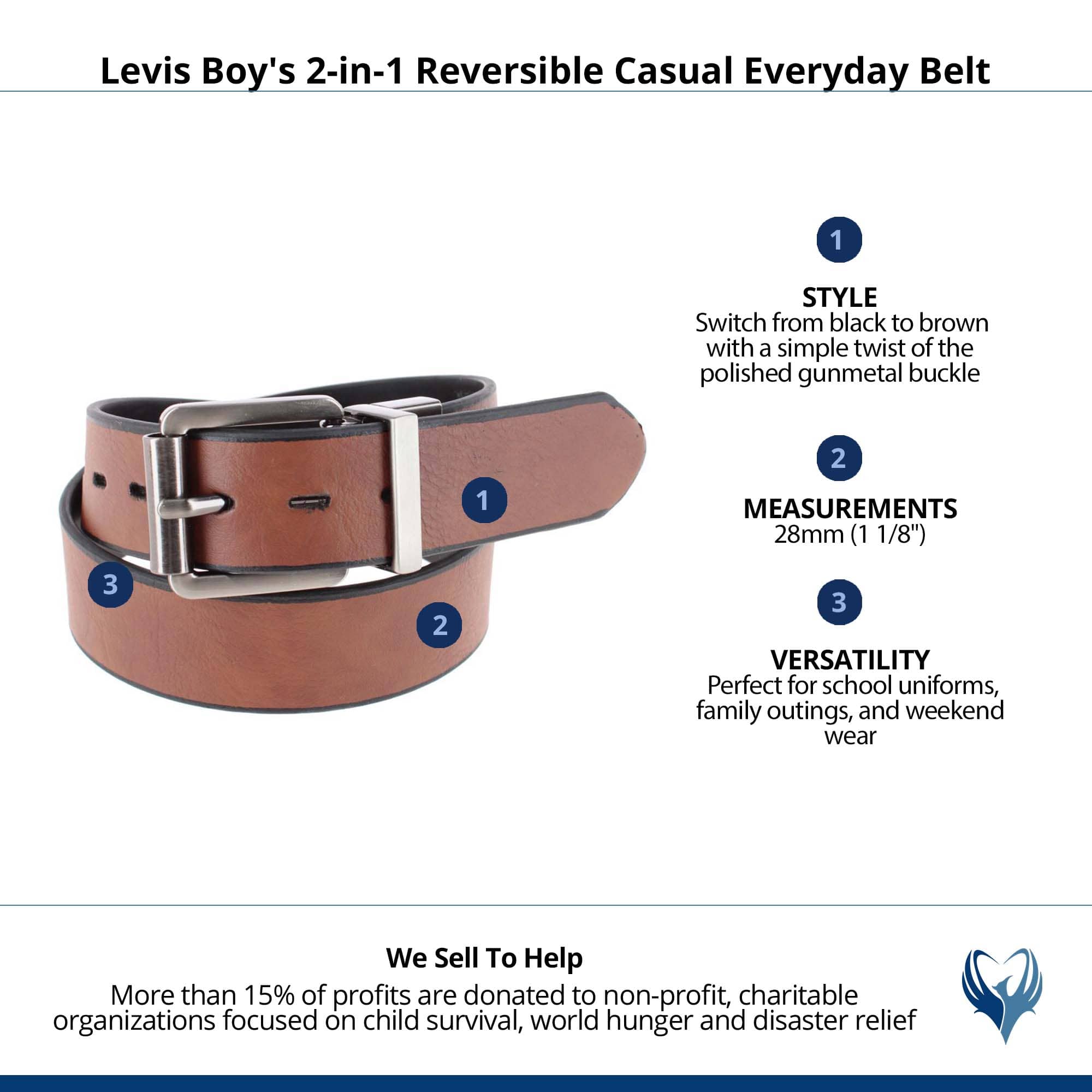 Levis Boy's 2-in-1 Reversible Casual Everyday Belt - Brown/Black