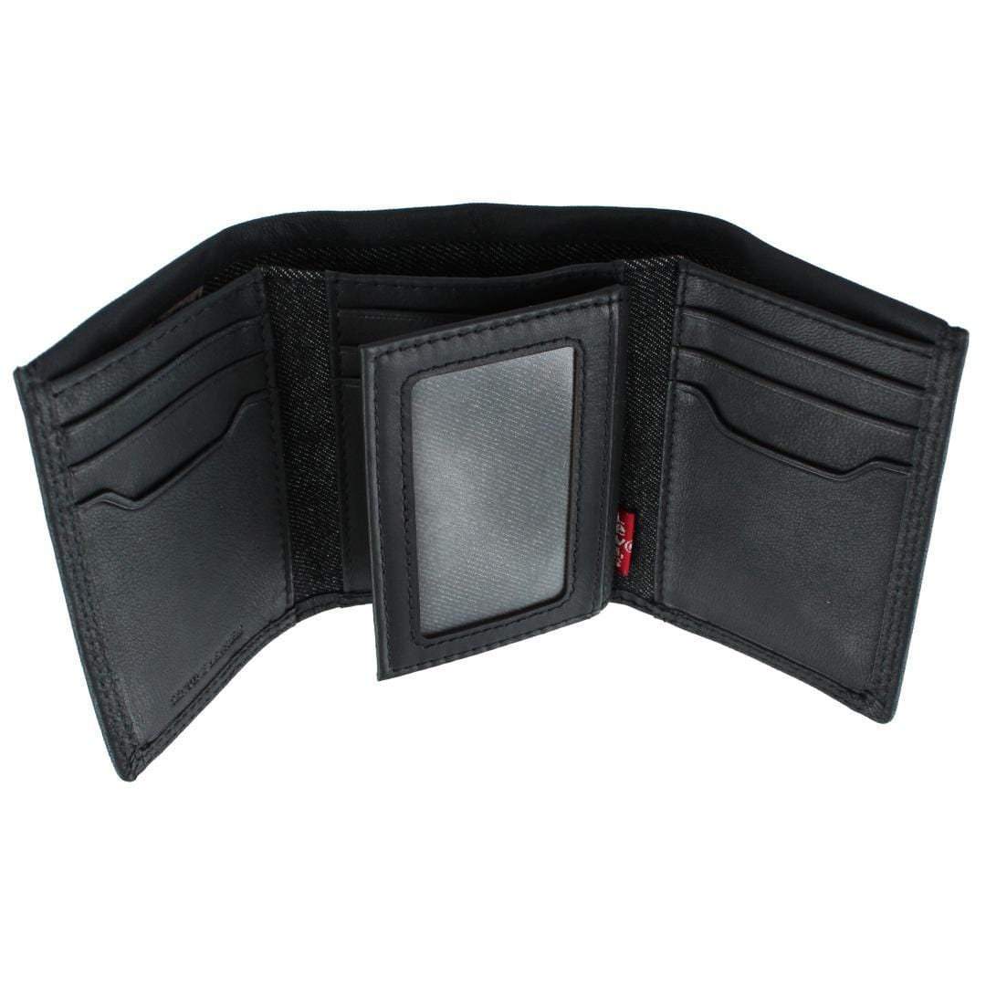 Levis Men's Leather RFID Extra Capacity Trifold Wallet - Black