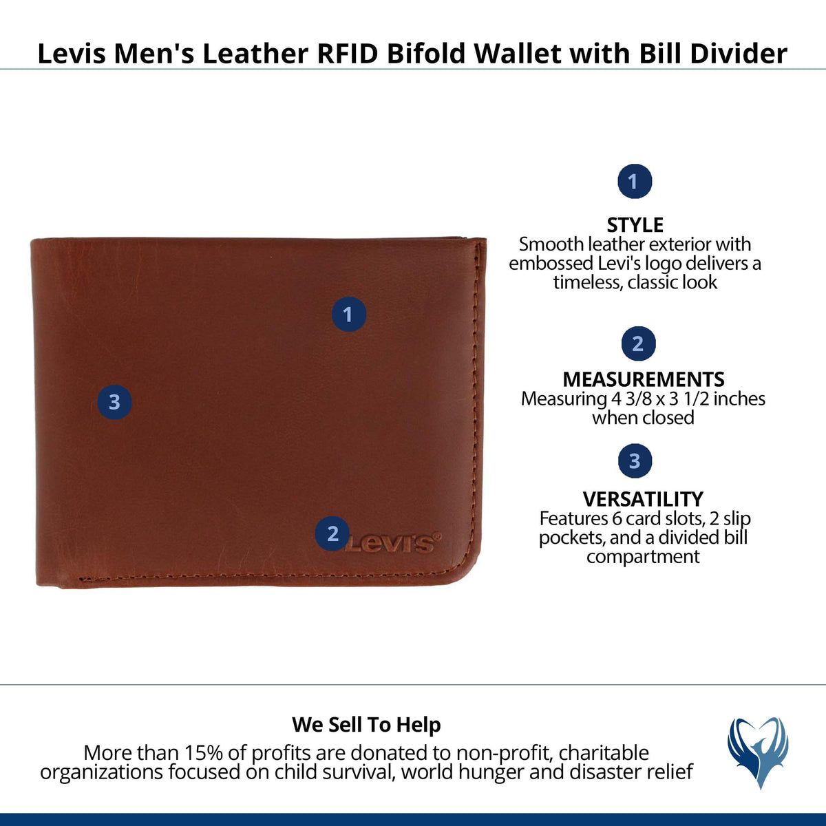 Levis Men's Leather RFID Bifold Wallet with Bill Divider - Tan
