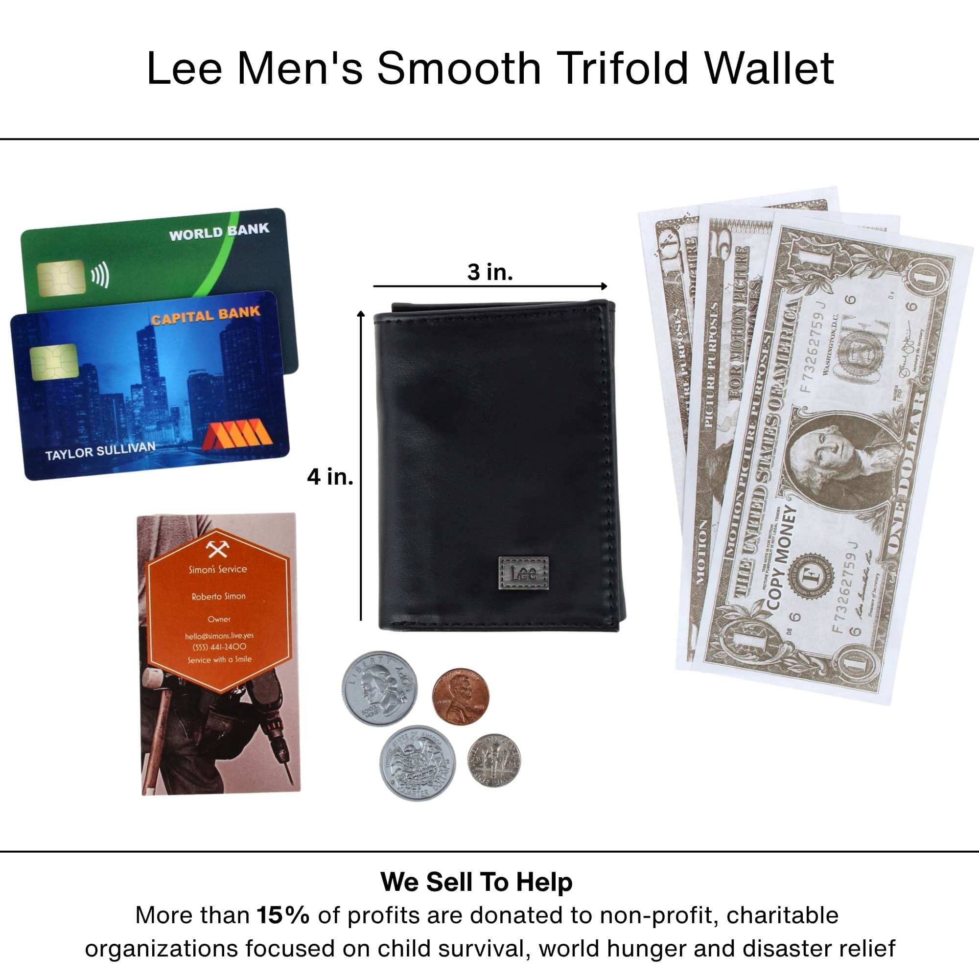 Lee Men's Smooth Trifold Wallet - Black