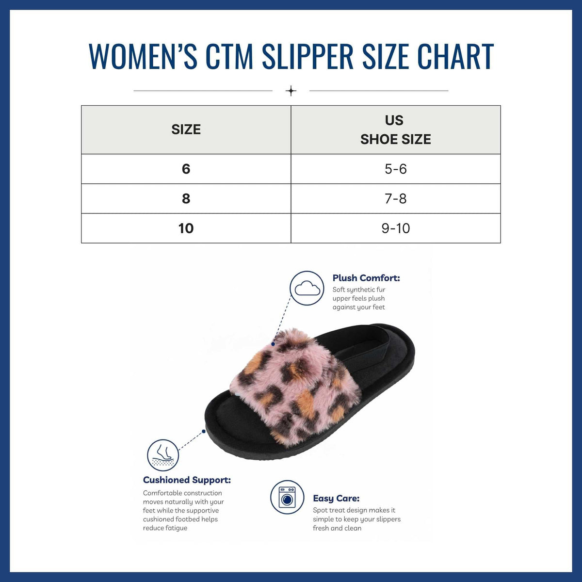 CTM® Women's Cozy Leopard Plush Open Toe Slippers with Back Strap - Black
