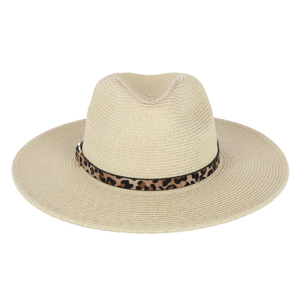 Karen Keith Women's Braided Toyo Fedora Sun Hat with Leopard Hat Band