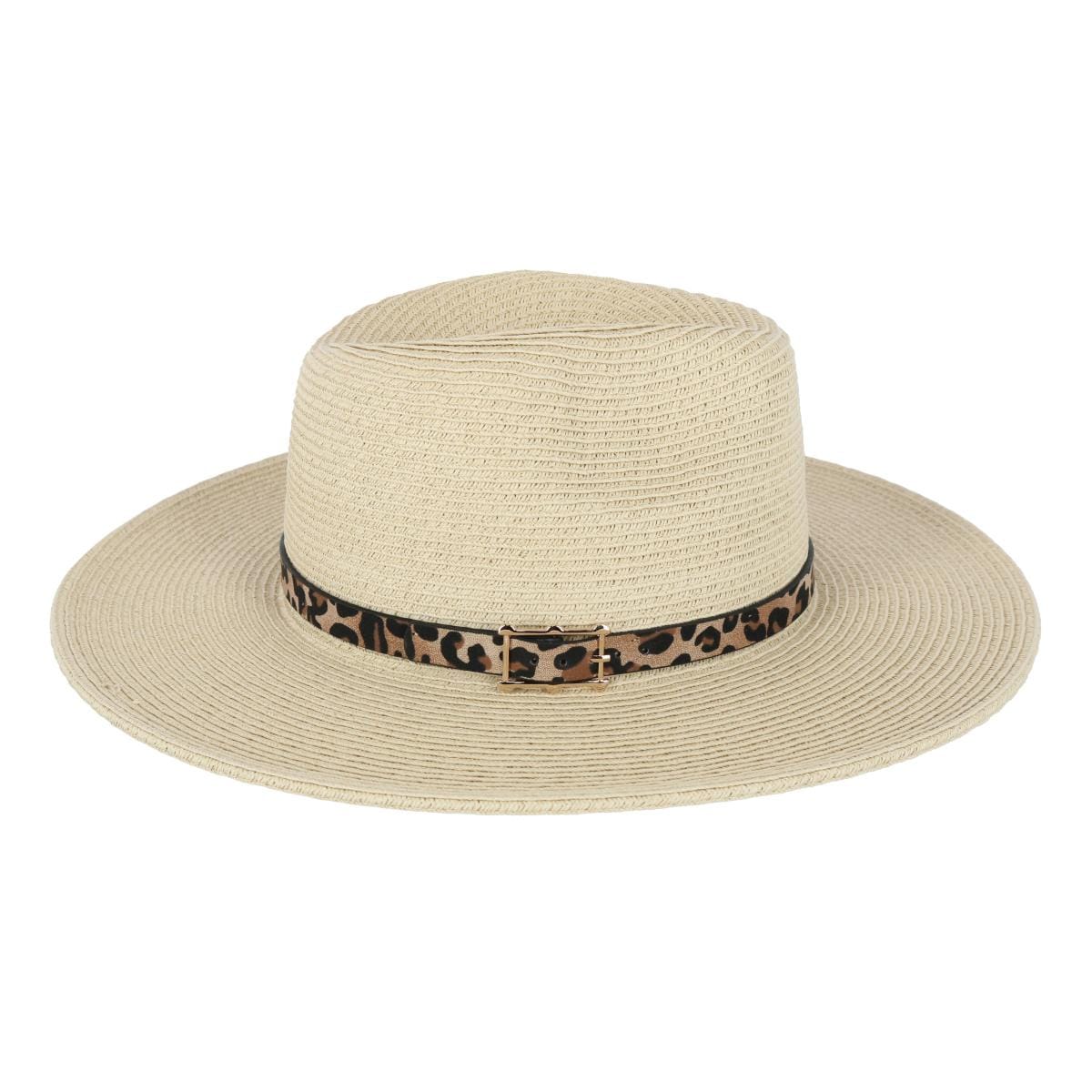Karen Keith Women's Braided Toyo Fedora Sun Hat with Leopard Hat Band - Beige