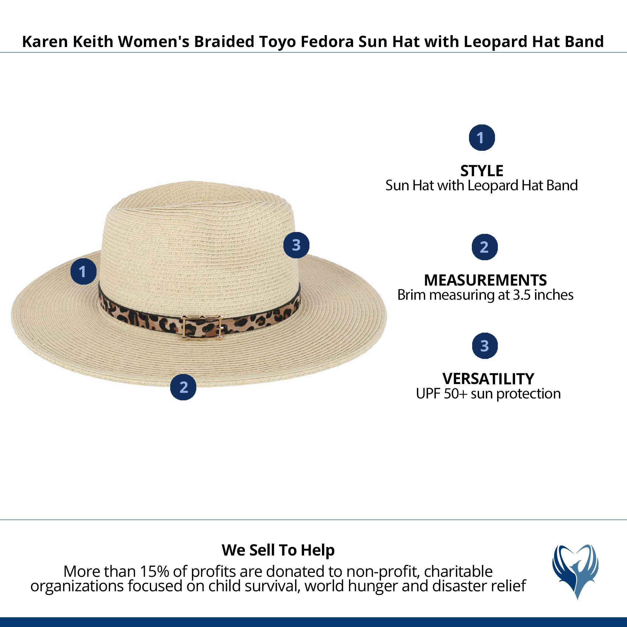 Karen Keith Women's Braided Toyo Fedora Sun Hat with Leopard Hat Band - Beige