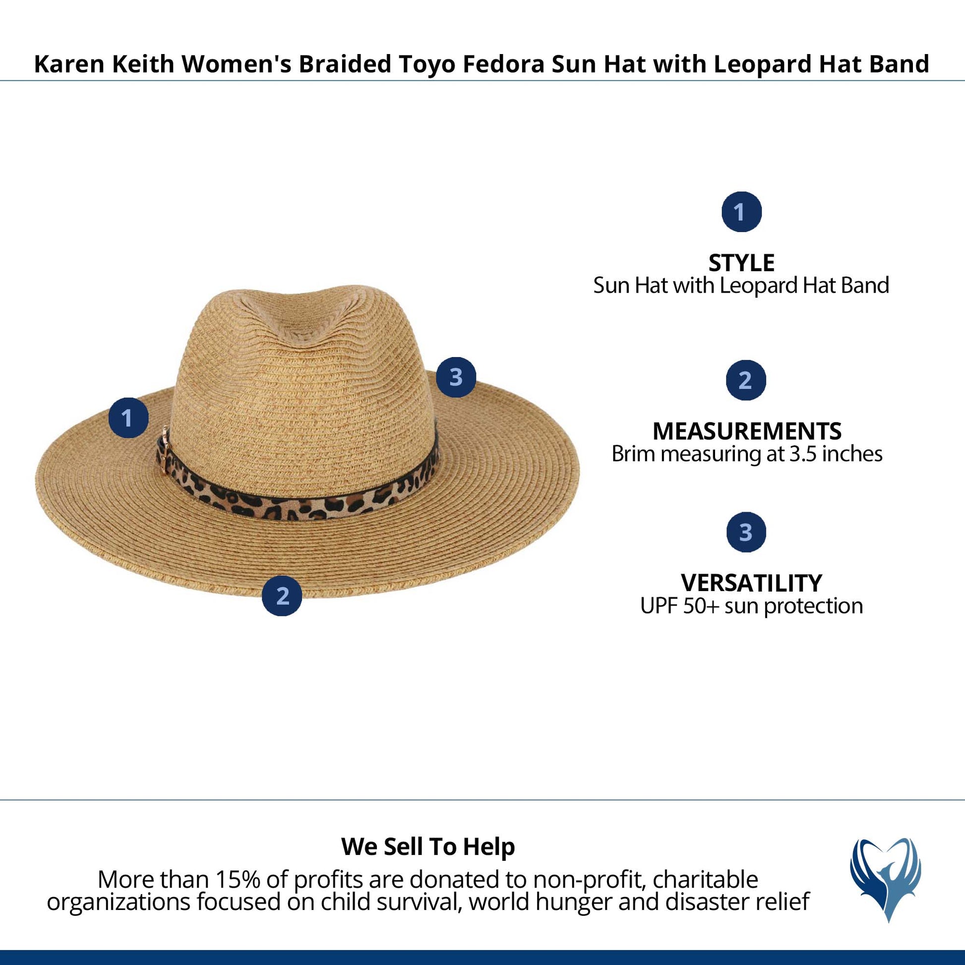Karen Keith Women's Braided Toyo Fedora Sun Hat with Leopard Hat Band - Tan